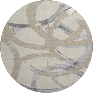 HomeRoots 8' Beige Taupe & Gray Abstract Round Rug - Washable, UV-Protected, Pet-Friendly, Modern Design 680226