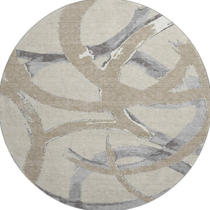 HomeRoots 8' Beige Taupe & Gray Abstract Round Rug - Washable, UV-Protected, Pet-Friendly, Modern Design 680226