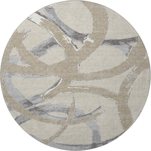 HomeRoots 8' Beige Taupe & Gray Abstract Round Rug - Washable, UV-Protected, Pet-Friendly, Modern Design 680226