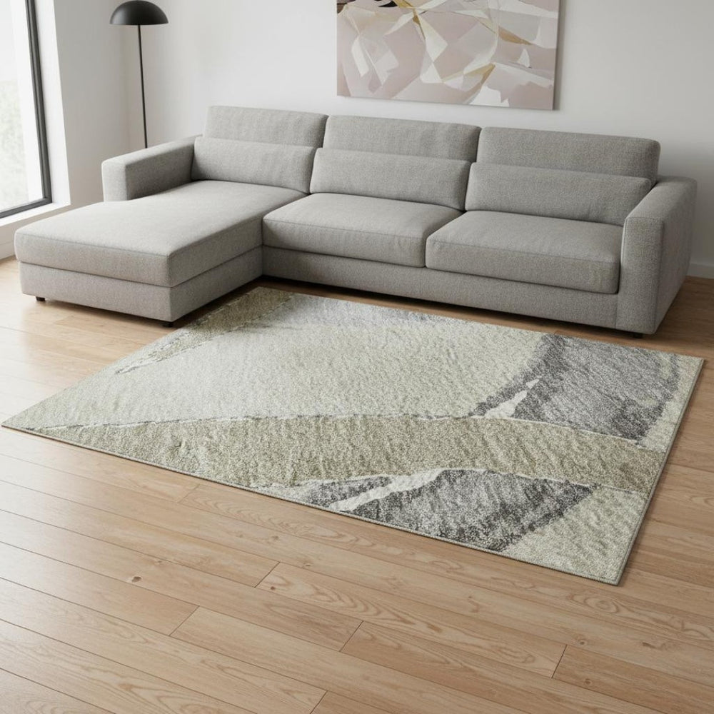HomeRoots 8' X 10' Abstract Beige Taupe & Gray Washable Area Rug – Durable, UV-Protected, Easy Care for Homes! 680227