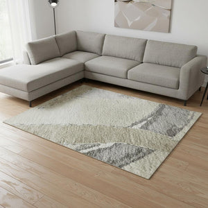 HomeRoots 10' X 14' Abstract Area Rug in Beige, Taupe & Gray - Washable, UV-Protected, Stain-Resistant Design 680229