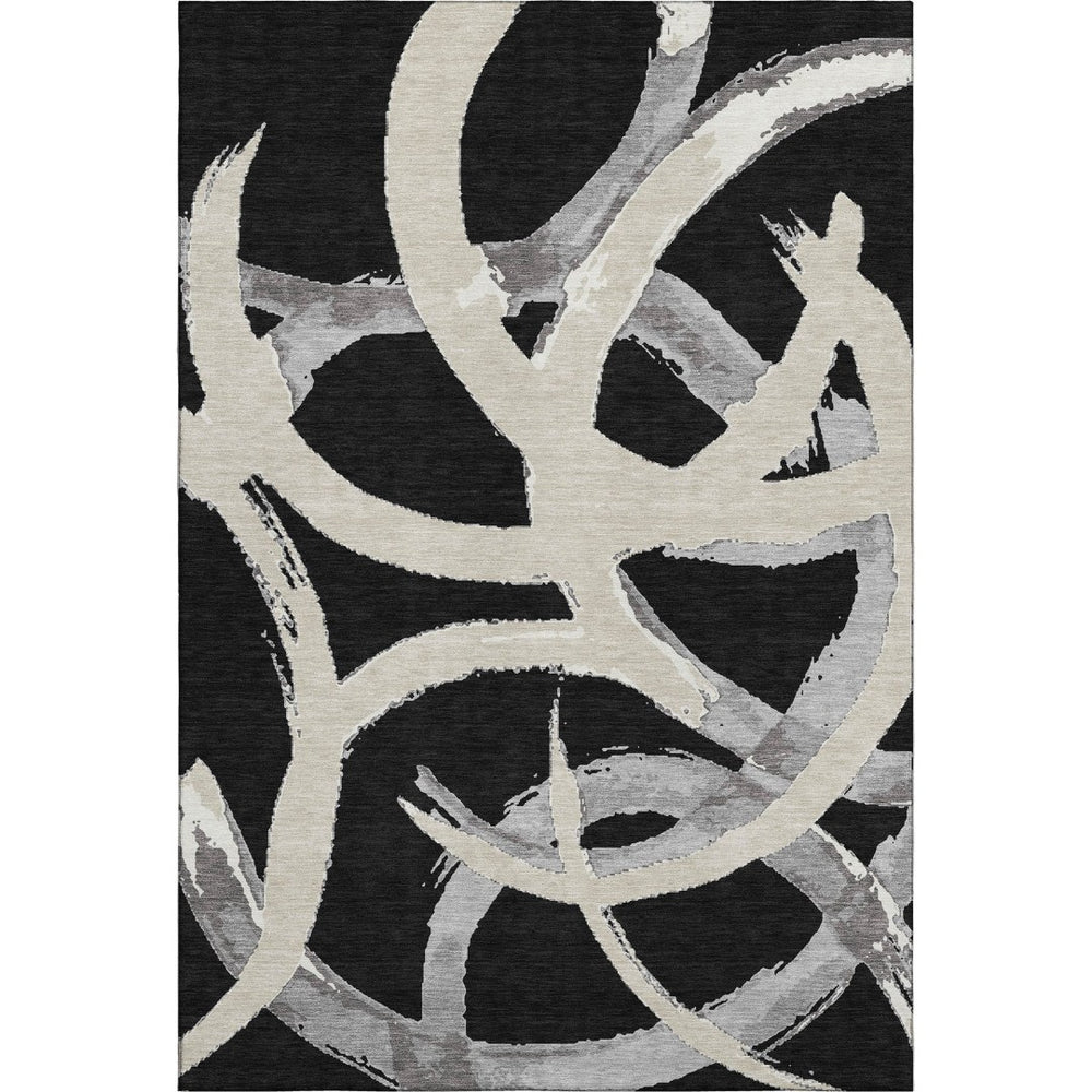 HomeRoots 5' X 8' Contemporary Black Ivory Gray Abstract Area Rug - Washable, UV Protected, Durable Design 680231