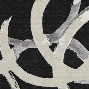 HomeRoots 5' X 8' Contemporary Black Ivory Gray Abstract Area Rug - Washable, UV Protected, Durable Design 680231