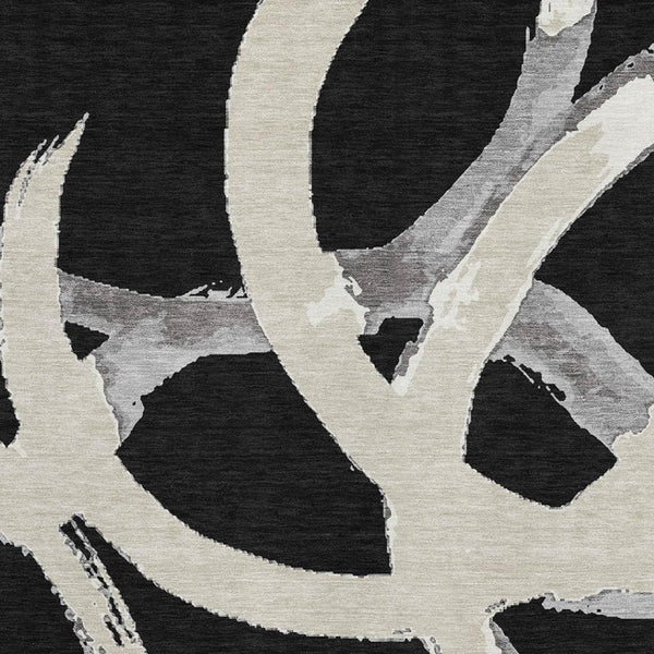 HomeRoots 5' X 8' Contemporary Black Ivory Gray Abstract Area Rug - Washable, UV Protected, Durable Design 680231
