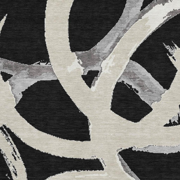 HomeRoots 8' X 10' Washable Black Ivory Gray Abstract Area Rug with UV Protection for Family-Friendly Spaces 680233