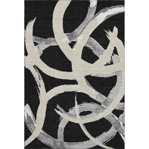 HomeRoots 9' X 12' Abstract Washable Area Rug in Black, Ivory & Gray - Durable, UV-Protected & Stylish Decor 680234