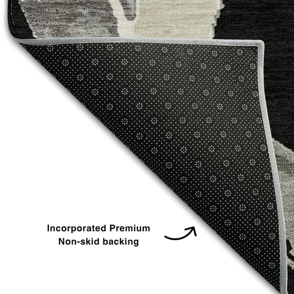 HomeRoots 9' X 12' Abstract Washable Area Rug in Black, Ivory & Gray - Durable, UV-Protected & Stylish Decor 680234