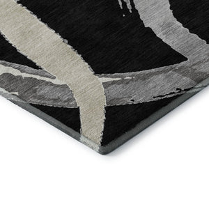 HomeRoots 9' X 12' Abstract Washable Area Rug in Black, Ivory & Gray - Durable, UV-Protected & Stylish Decor 680234
