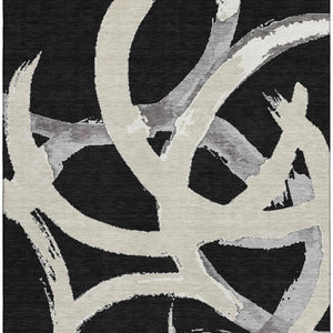 HomeRoots 9' X 12' Abstract Washable Area Rug in Black, Ivory & Gray - Durable, UV-Protected & Stylish Decor 680234