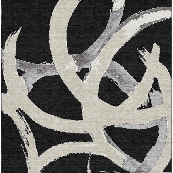 HomeRoots 9' X 12' Abstract Washable Area Rug in Black, Ivory & Gray - Durable, UV-Protected & Stylish Decor 680234