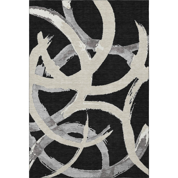 HomeRoots 9' X 12' Abstract Washable Area Rug in Black, Ivory & Gray - Durable, UV-Protected & Stylish Decor 680234