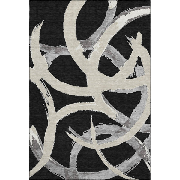 HomeRoots 10' X 14' Abstract Washable Area Rug in Black, Ivory & Gray – Stylish, Durable, UV Protected Design 680235
