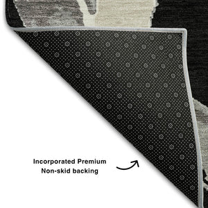 HomeRoots 10' X 14' Abstract Washable Area Rug in Black, Ivory & Gray – Stylish, Durable, UV Protected Design 680235