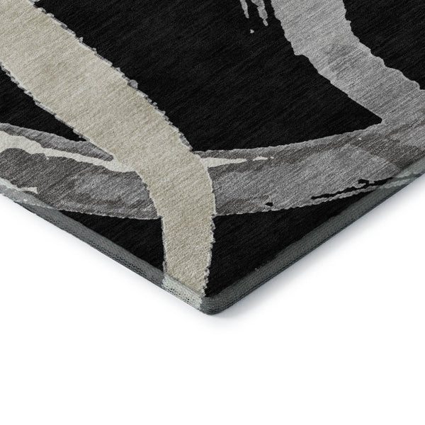 HomeRoots 10' X 14' Abstract Washable Area Rug in Black, Ivory & Gray – Stylish, Durable, UV Protected Design 680235