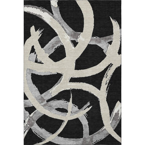 HomeRoots 10' X 14' Abstract Washable Area Rug in Black, Ivory & Gray – Stylish, Durable, UV Protected Design 680235