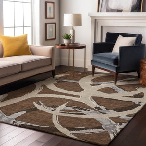 HomeRoots 5' X 8' Washable Abstract Area Rug in Brown, Beige, and Gray - UV Protected, Durable, Easy Care! 680237