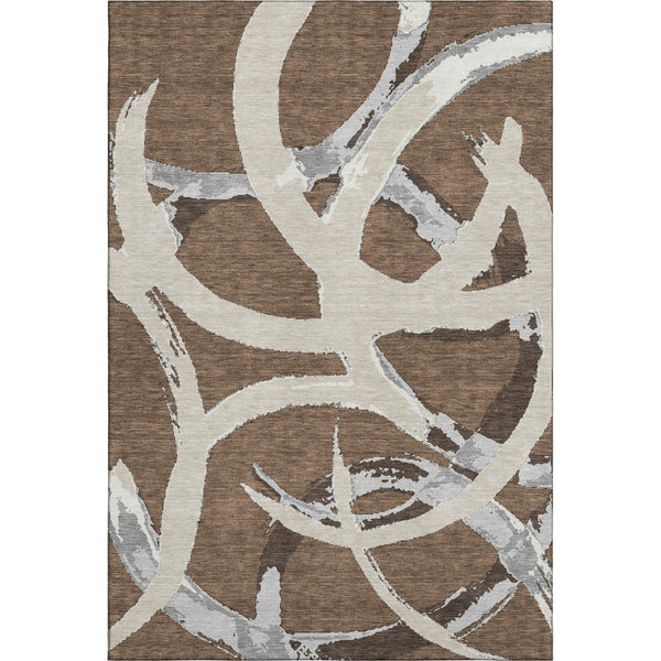 HomeRoots 5' X 8' Washable Abstract Area Rug in Brown, Beige, and Gray - UV Protected, Durable, Easy Care! 680237