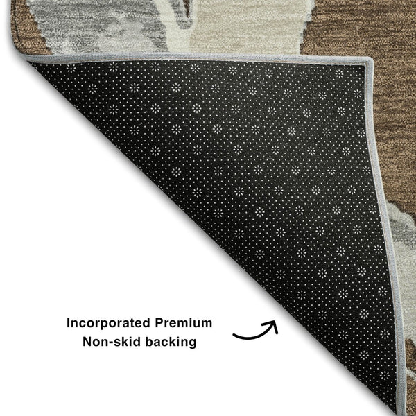 HomeRoots 5' X 8' Washable Abstract Area Rug in Brown, Beige, and Gray - UV Protected, Durable, Easy Care! 680237