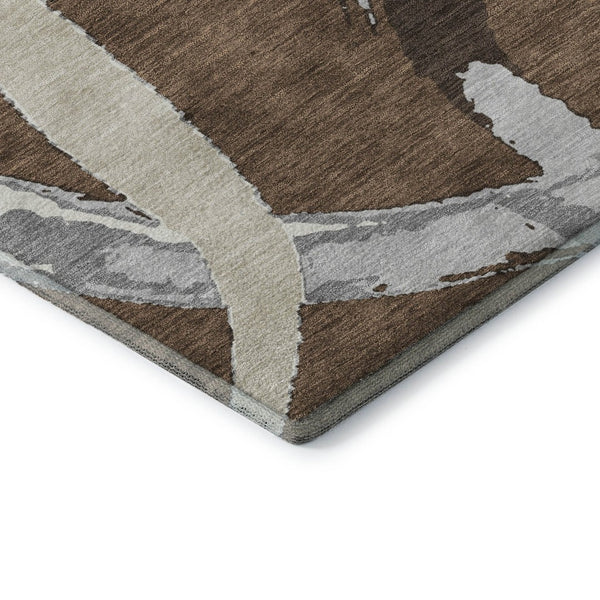 HomeRoots 5' X 8' Washable Abstract Area Rug in Brown, Beige, and Gray - UV Protected, Durable, Easy Care! 680237
