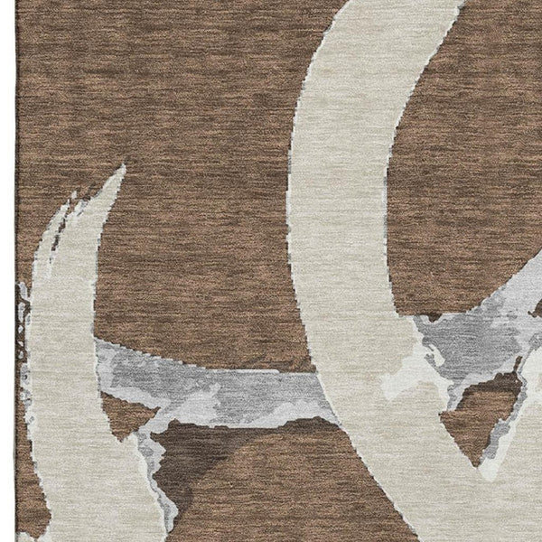 HomeRoots 5' X 8' Washable Abstract Area Rug in Brown, Beige, and Gray - UV Protected, Durable, Easy Care! 680237