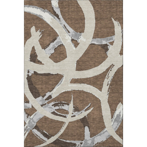 HomeRoots 5' X 8' Washable Abstract Area Rug in Brown, Beige, and Gray - UV Protected, Durable, Easy Care! 680237