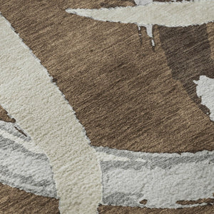 HomeRoots 8' Abstract Round Rug in Brown, Beige & Gray - Washable, UV-Protected, Non-Slip for Every Space! 680238