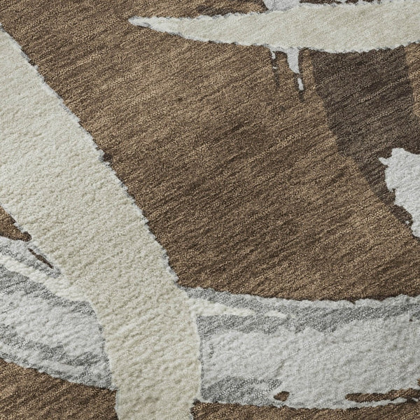 HomeRoots 8' Abstract Round Rug in Brown, Beige & Gray - Washable, UV-Protected, Non-Slip for Every Space! 680238