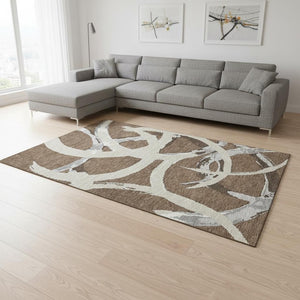 HomeRoots 8' X 10' Washable Area Rug in Brown, Beige & Gray - UV Protected, Soft, Stain-Resistant & Durable 680239