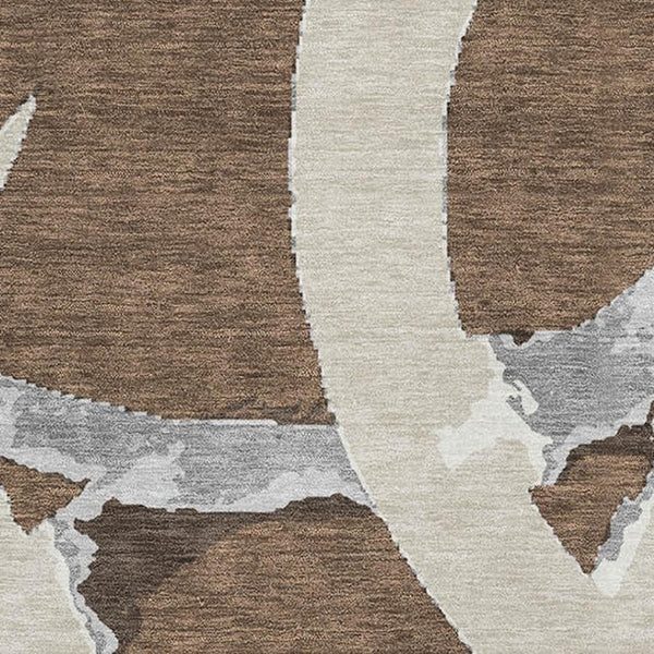 HomeRoots 9' Contemporary Abstract Washable Area Rug in Brown, Beige & Gray - UV Protected & Stain-Resistant! 680240