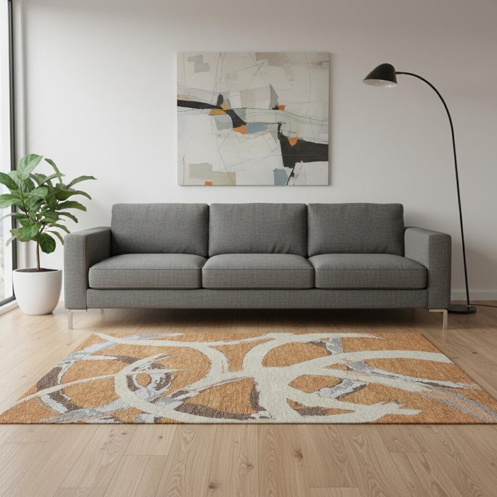 HomeRoots 5' X 8' Copper Beige and Gray Abstract Rug – Washable, UV-Protected, Durable for Family Spaces! 680243