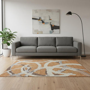 HomeRoots 5' X 8' Copper Beige and Gray Abstract Rug – Washable, UV-Protected, Durable for Family Spaces! 680243