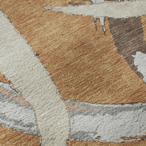 HomeRoots 8' Stylish Abstract Round Rug in Copper, Beige & Gray – Washable, UV-Protected, Perfect for High-Traffic Areas! 680244