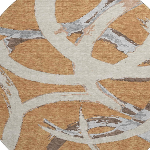 HomeRoots 8' Stylish Abstract Round Rug in Copper, Beige & Gray – Washable, UV-Protected, Perfect for High-Traffic Areas! 680244