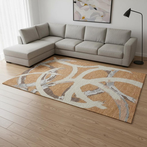 HomeRoots 8' X 10' Washable Copper Beige & Gray Abstract Area Rug with UV Protection for Modern Homes 680245