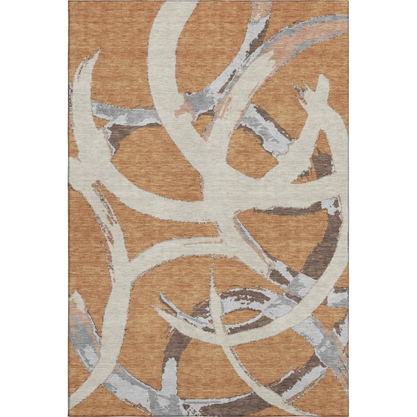 HomeRoots 9' X 12' Copper Beige & Gray Abstract Area Rug - Washable, Stain Resistant, UV Protected for Homes 680246