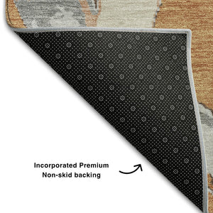 HomeRoots 9' X 12' Copper Beige & Gray Abstract Area Rug - Washable, Stain Resistant, UV Protected for Homes 680246