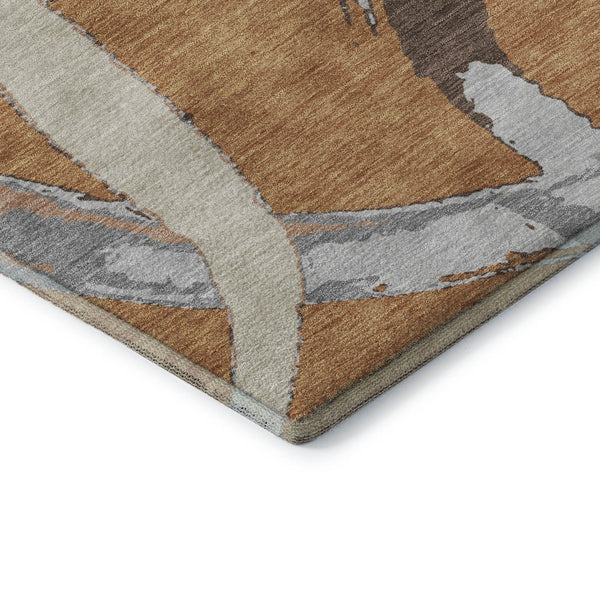 HomeRoots 9' X 12' Copper Beige & Gray Abstract Area Rug - Washable, Stain Resistant, UV Protected for Homes 680246