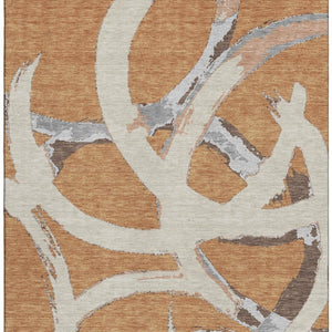 HomeRoots 9' X 12' Copper Beige & Gray Abstract Area Rug - Washable, Stain Resistant, UV Protected for Homes 680246