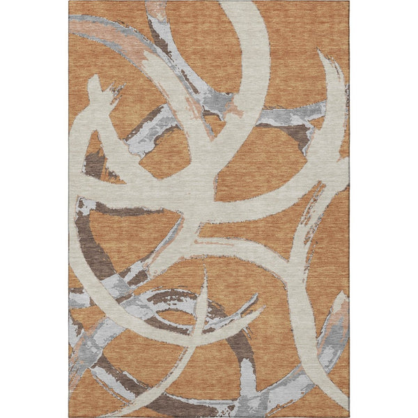 HomeRoots 9' X 12' Copper Beige & Gray Abstract Area Rug - Washable, Stain Resistant, UV Protected for Homes 680246