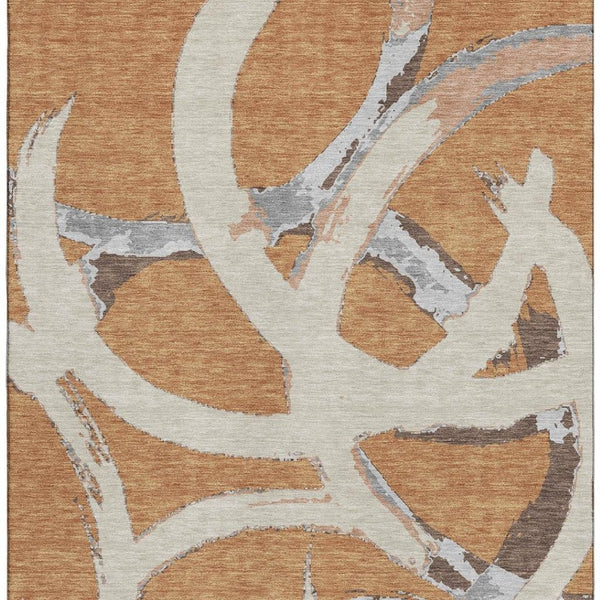 HomeRoots 10' X 14' Copper Beige & Gray Abstract Washable Area Rug with Stain Resistance & UV Protection 680247