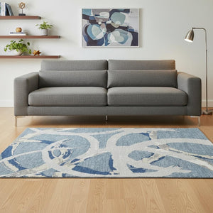 HomeRoots 5' X 8' Denim Blue Gray Ivory Abstract Area Rug - Washable, Stain Resistant & UV Protected Decor Piece 680249