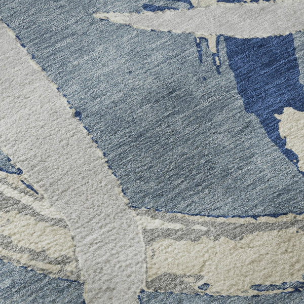 HomeRoots 8' Washable Round Rug in Denim Blue, Gray & Ivory - UV Protected, Durable & Stylish for Any Room 680250