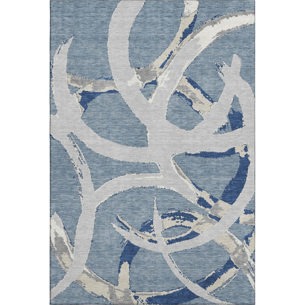 HomeRoots 8' X 10' Denim Blue Gray Ivory Abstract Area Rug - Soft, Durable, Stain-Resistant with UV Protection 680251