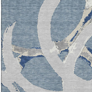 HomeRoots 8' X 10' Denim Blue Gray Ivory Abstract Area Rug - Soft, Durable, Stain-Resistant with UV Protection 680251
