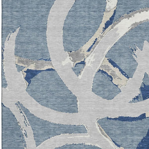 HomeRoots 8' X 10' Denim Blue Gray Ivory Abstract Area Rug - Soft, Durable, Stain-Resistant with UV Protection 680251