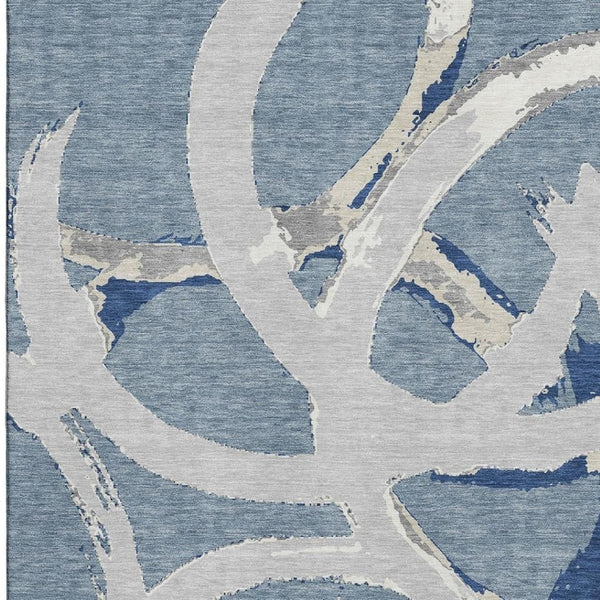 HomeRoots 8' X 10' Denim Blue Gray Ivory Abstract Area Rug - Soft, Durable, Stain-Resistant with UV Protection 680251