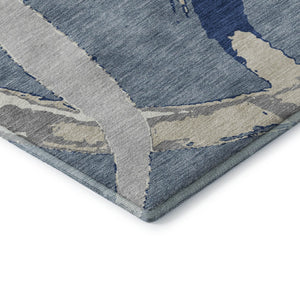 HomeRoots 9' X 12' Denim Blue Gray Ivory Abstract Area Rug - Washable, UV-Protected, Perfect for Family Spaces! 680252