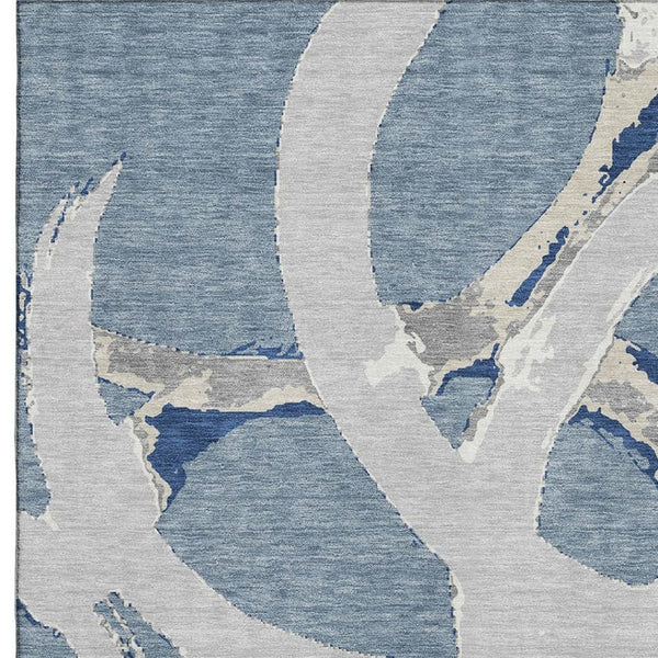 HomeRoots 9' X 12' Denim Blue Gray Ivory Abstract Area Rug - Washable, UV-Protected, Perfect for Family Spaces! 680252