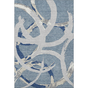 HomeRoots 9' X 12' Denim Blue Gray Ivory Abstract Area Rug - Washable, UV-Protected, Perfect for Family Spaces! 680252