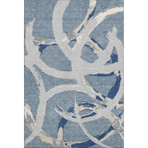 HomeRoots 10' Modern Abstract Denim Blue Gray Area Rug - Washable, UV-Protected & Stain-Resistant Design 680253
